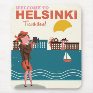 Tapis De Souris Bienvenue à Helsinki Finlande affiche de voyage vi