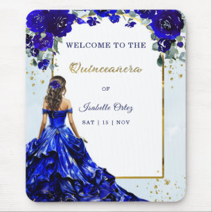 Tapis De Souris Bienvenue Quinceañera Bleu Royal et Or