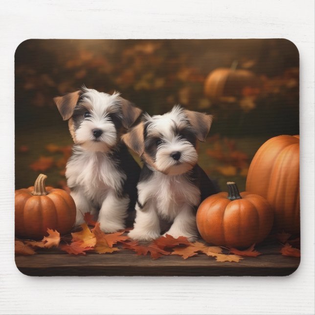 Tapis De Souris Biewer Terrier Chiot Automne Citrouille délice (Devant)