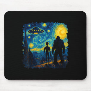 Tapis De Souris Bigfoot Alien Ufo Van Gogh Nuit Étoilée Sasquatch