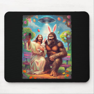 Tapis De Souris Bigfoot lapin drôle Pâques jésus sasquatch selfie