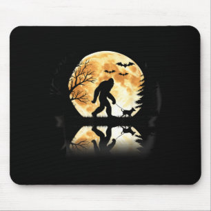 Tapis De Souris Bigfoot marchant avec un chien drôle Halloween lun