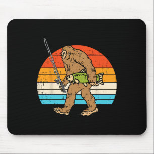 Tapis De Souris Bigfoot Sasquatch Pêche Rétro Pêcheur Hommes Femme