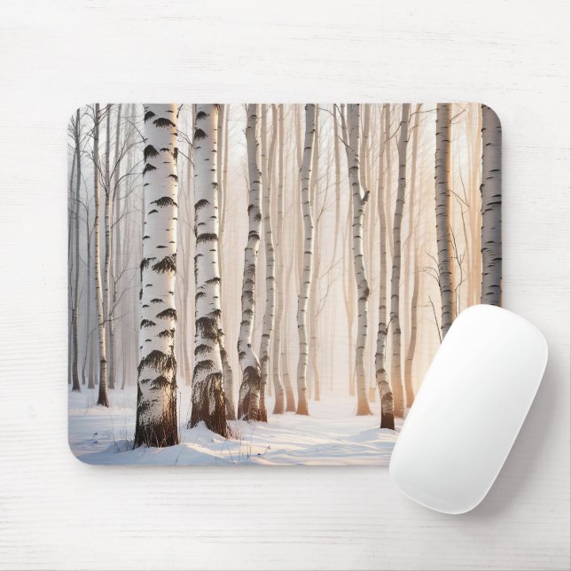 Tapis De Souris Birch Trees En Forêt D'Hiver (Avec souris)