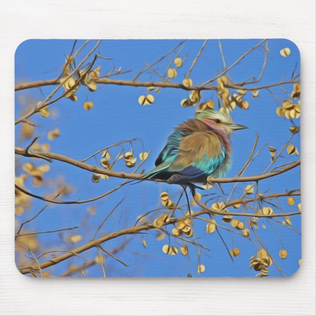 Tapis De Souris Bird in Tree and Blue Sky Photo (Devant)
