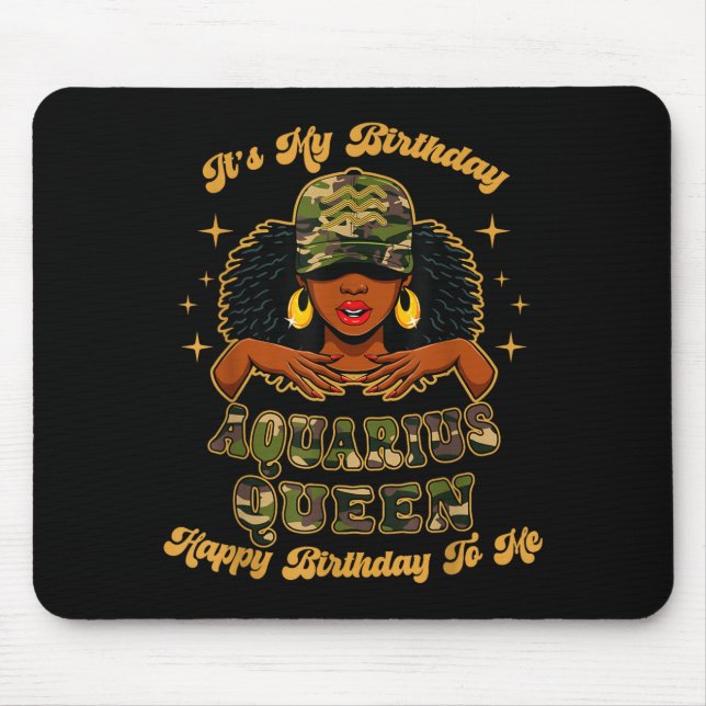 Tapis De Souris Birthday Aquarius Queen Camo Black Woman African Z (Devant)