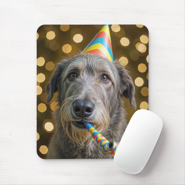 Tapis De Souris Birthday Irish Wolfhound with Party Hat (Avec souris)