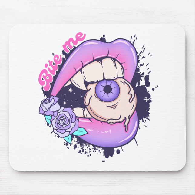 Tapis De Souris Bite Me Rose Halloween Lièvres (Devant)