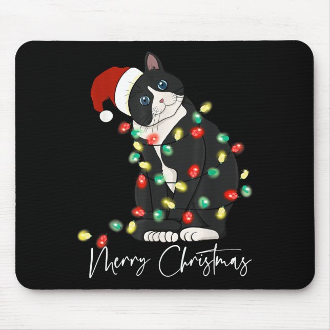 Tapis De Souris Black Cat Christmas Light Christmas Black Cat With (Devant)