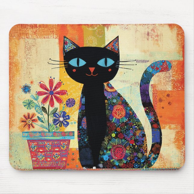 Tapis De Souris Black Cat Folk Art (Devant)