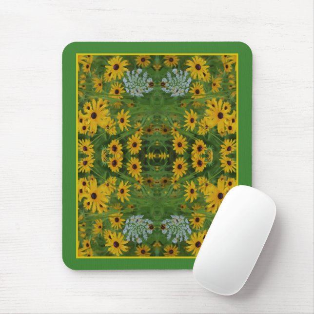 Tapis De Souris Black Eyed Susan Daisy Flower Peinture Abstraite (Avec souris)