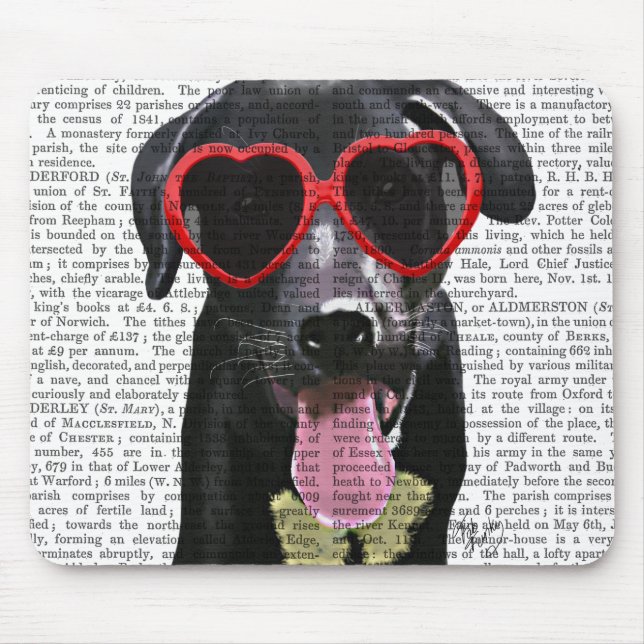 Tapis De Souris Black Labrador Avec Lunettes de soleil Coeur (Devant)