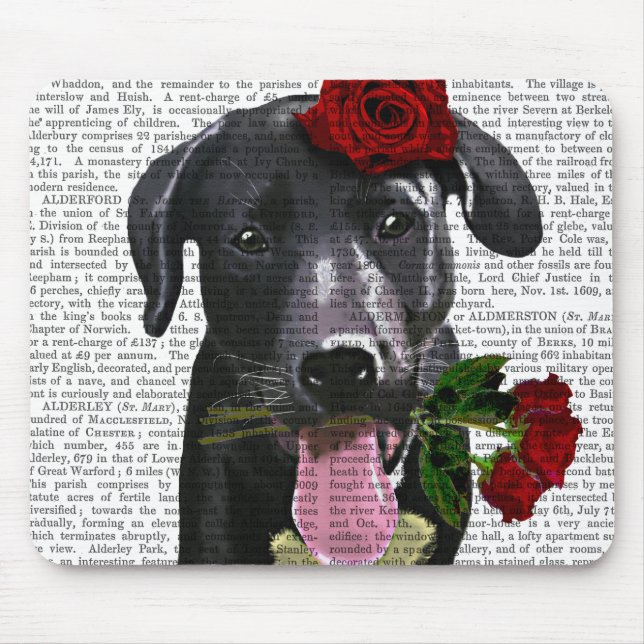Tapis De Souris Black Labrador avec Roses 2 (Devant)