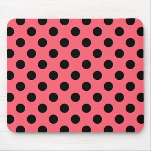 Tapis De Souris Black polka dots on coral