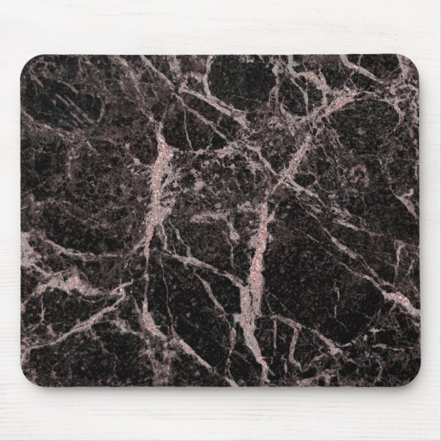 Tapis De Souris Black & Rose Gold Pink Parties scintillant Marble  (Devant)