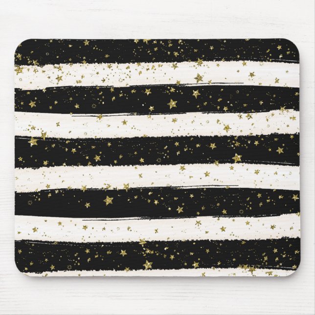 Tapis De Souris Black White Aquarelle rayures Gold Parties scintil (Devant)
