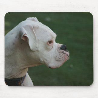 Tapis de souris blanc de photo de chien de boxeur