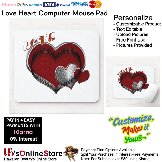 Tapis de souris blanc Heart Magic (Love Heart Computer Mouse Pad with White Background.)