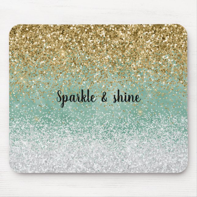 Tapis De Souris Blanc Menthe Glam Or Paillettes (Devant)