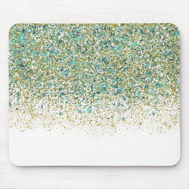 Tapis De Souris Blanc Or et Paillettes Bleu sarcelle Moderne Glamo (Devant)