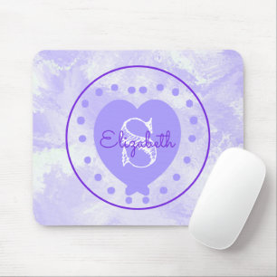 Tapis De Souris Blanc pourpre de coeur de monogramme chic de