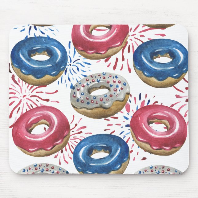 TAPIS DE SOURIS BLANC ROUGE PATRIOTIQUE DONUTS BLEUS BLANCS (Devant)