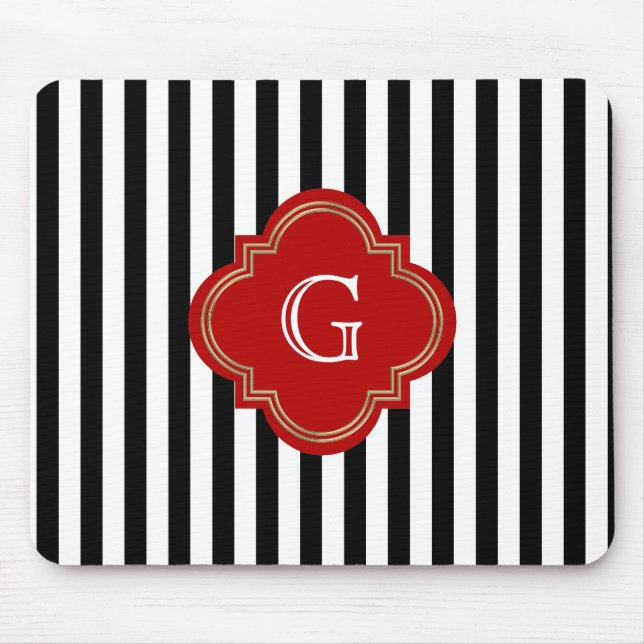 Tapis De Souris Blancs noirs, Monogramme Étiquette rouge (Devant)