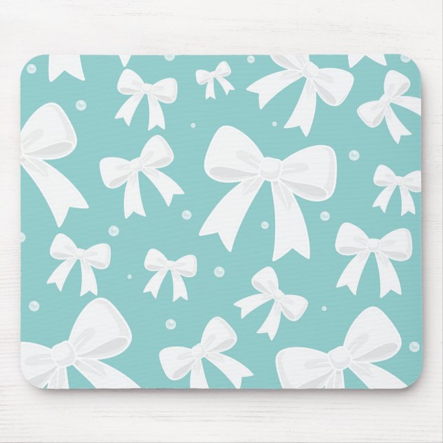 Tapis De Souris Bleu avec perles et vaches blanches Coquette (Devant)