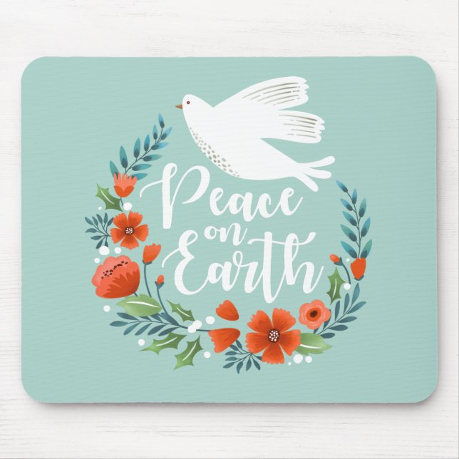 Tapis De Souris Bleu Blanc Dove Paix sur Terre Noël (Devant)