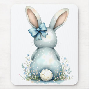 Tapis De Souris Bleu Bunny Tail Lapin de Pâques avec Oeufs
