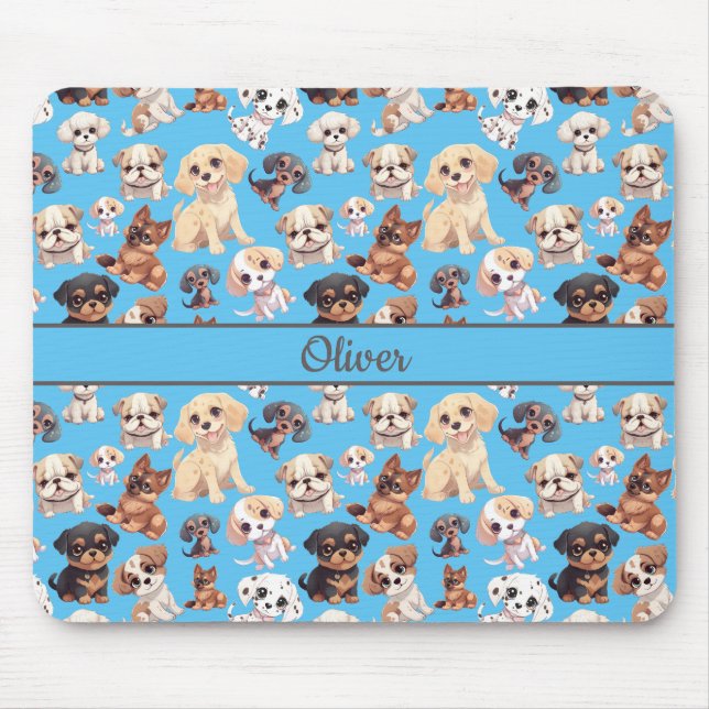 Tapis De Souris Bleu chien chiot mignon (Devant)