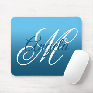 Tapis De Souris Bleu ciel et océan ombré Monogramme personnalisé