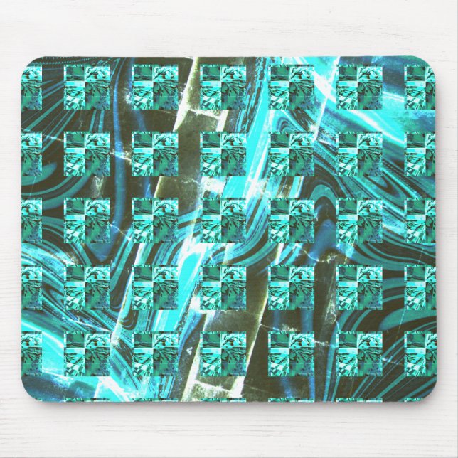 Tapis De Souris Bleu clair brillant, carrés ou image à l'intérieur (Devant)