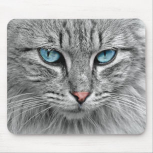 Tapis De Souris Bleu clair yeux   Monochrome   Portrait de chat
