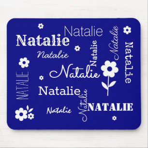 Tapis De Souris Bleu de la marine avec des fleurs blanches, Custom