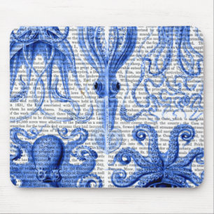 Tapis De Souris Bleu de poulpe et de calmar