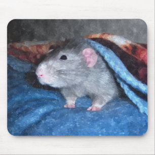 Tapis de souris bleu de rat d'abruti d'aquarelle