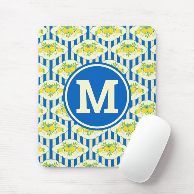 Tapis De Souris Bleu d'été et citrons et Motif Feuille (Avec souris)