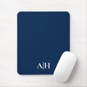 Tapis De Souris Bleu et blanc de la Marine, Monogramme moderne