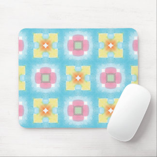 Tapis De Souris Bleu jaune rose 60s les années 70 fleurs à damiers