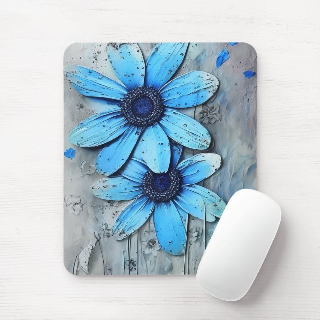 Tapis De Souris Bleu marguerites démangeaisons Grungy Flower (Avec souris)
