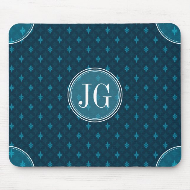 Tapis De Souris Bleu marine chic et monogramme fait sur commande (Devant)