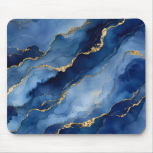 Tapis De Souris Bleu Nuit Profond et Or Encre Alcoolique Texture d