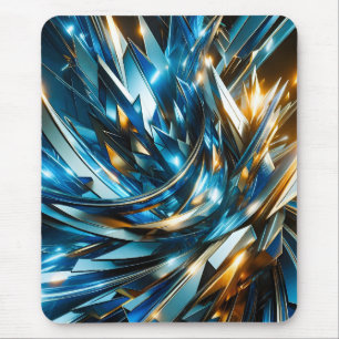 Tapis De Souris Bleu Or Abstrait Métallique Géométrique Futuriste