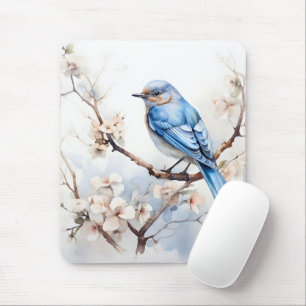 Tapis De Souris Bleu printanier dans l'arbre florissant