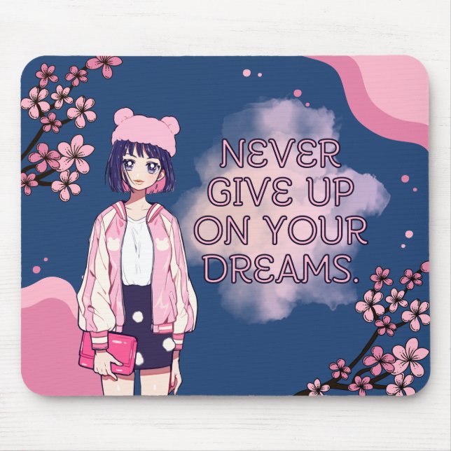 Tapis De Souris Bleu rose Cute Kawaii Anime Cerise Fille Fleur Fle (Devant)