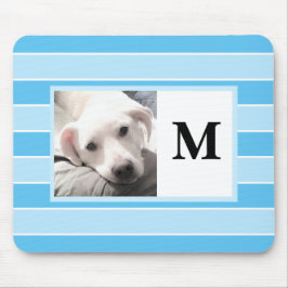 Tapis De Souris Bleu Stripes Personnalisé Initial Une Photo Mignon