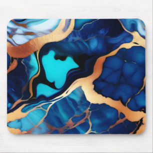 Tapis De Souris Bleu tendance en or faux marbre