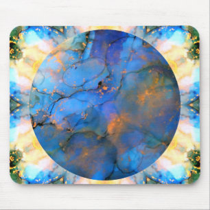 Tapis De Souris bleu violet or abstrait scifi orb terre
