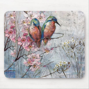 Tapis De Souris Bleus et fleurs joliment peints